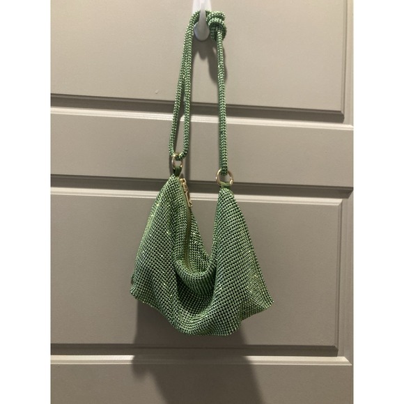 REGINA Green Rhinestone Shoulder Bag Y2K Crystal Mesh Evening Purse - Picture 2 of 6